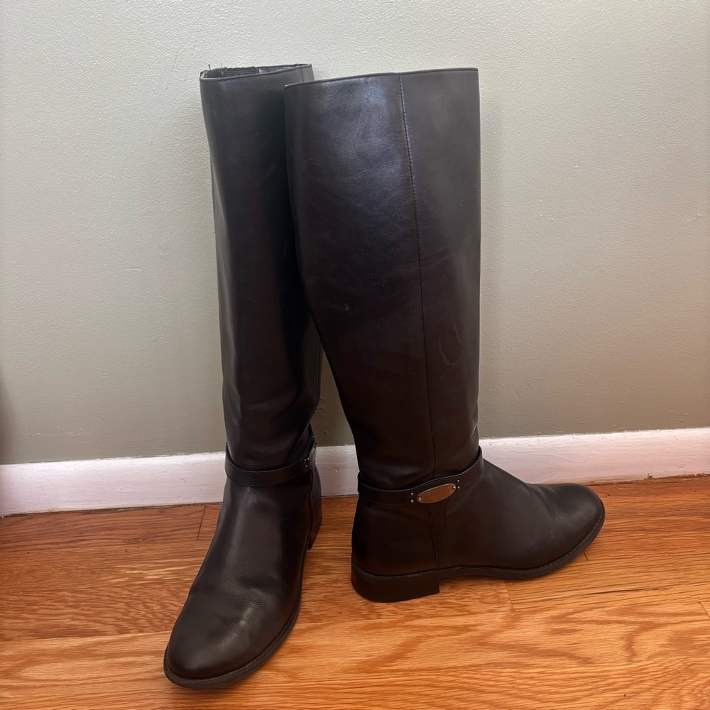 Michael Kors Black Leather Finley Boots, Size 7.5M - Picture 2 of 14